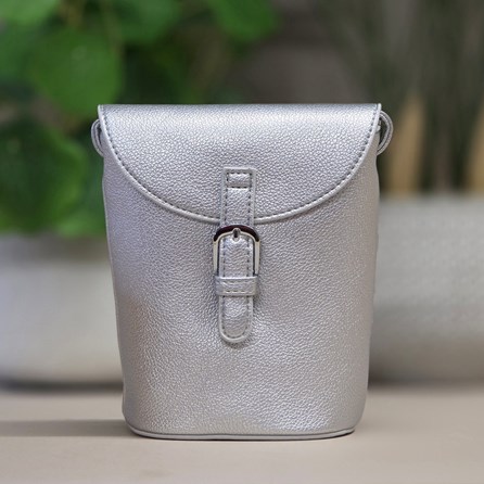 Small Cross Body Bag in Silver Small Cross Body Handbag Bag For Phones Long Matching Strap Press Stud Fastening