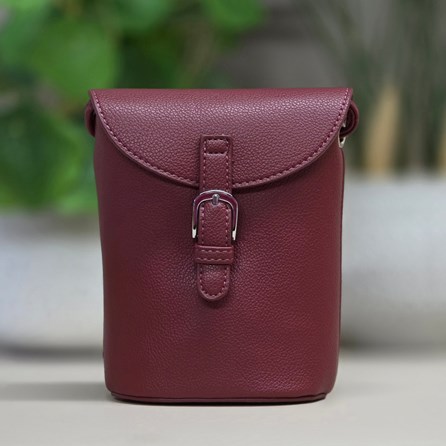 Small Cross Body Bag in Wine Small Cross Body Handbag Bag For Phones Long Matching Strap Press Stud Fastening