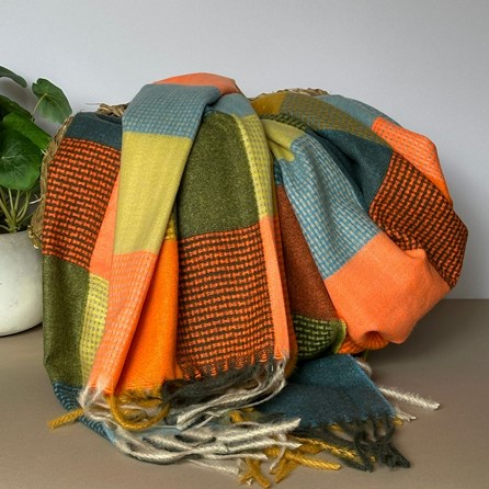 Soft Colour Block Check Scarf in Orange & Green Clothing Accessory Gifts Soft Warm Winter Scarves Shawls Wraps Contemporary Scarf