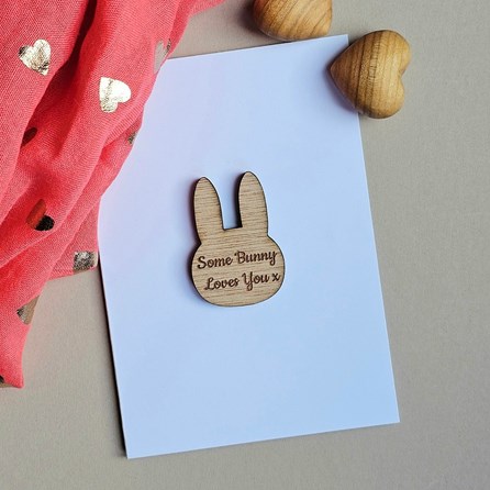'Some Bunny Loves You' Rabbit Pocket Token and Card Wooden Sentiment Token Wooden Keepsake Gift Sentiment Gifts Sentiment Greetings Card
