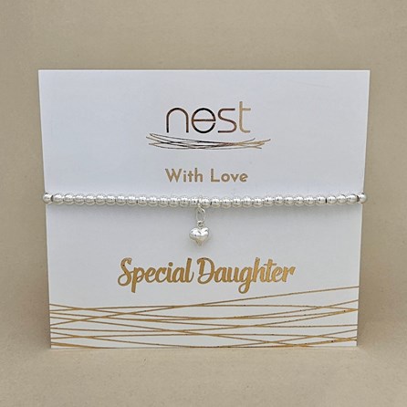 'Special Daughter' Beaded Charm Bracelet Beaded Bracelet Carded Bracelet Sentiment Relative Special Daughter Heart Silver Plated Jewellery