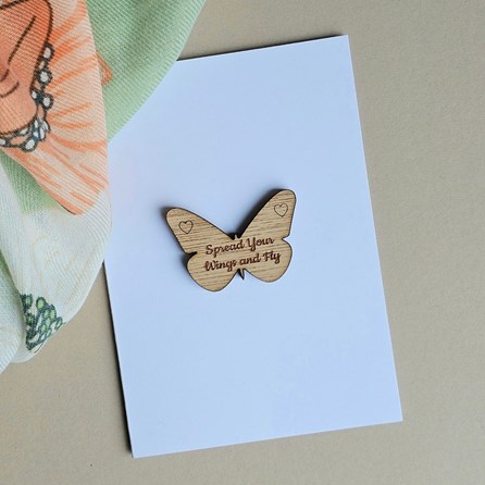 'Spread Your Wings...' Butterfly Pocket Token and Card Wooden Sentiment Token Wooden Keepsake Gift Sentiment Gifts Sentiment Greetings Card