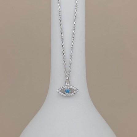Sterling Silver Evil Eye Necklace Pendant Blue Turquoise Stone Gifts For Her