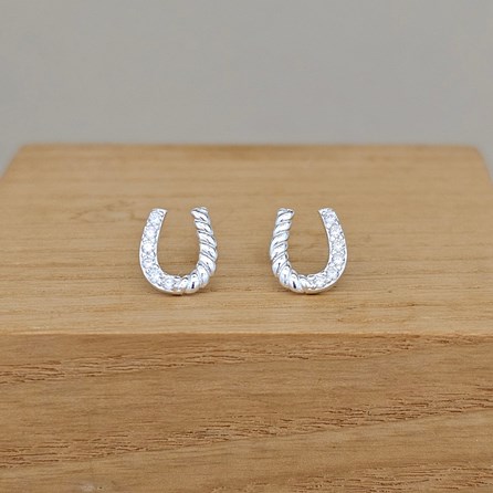 Sterling Silver and CZ Stone Horseshoe Stud Earrings Sterling Silver Horseshoe Earrings Equestrian Gifts Anniversary Gifts Birthday Gifts CZ Horseshoe