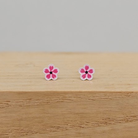 Sterling Silver and Enamel Pink Flower Stud Earrings Sterling Silver and Enamel Pink Flower Stud Earrings