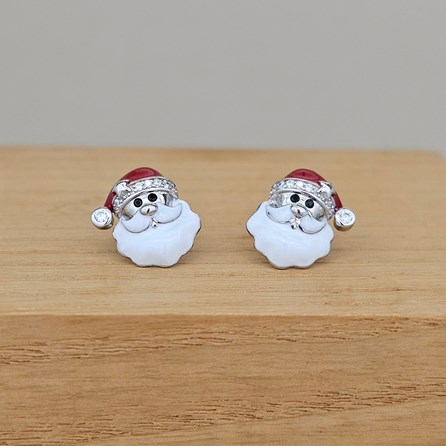 Sterling Silver And Enamel Santa Stud Earrings Sterling Silver And Enamel Santa Stud Earrings