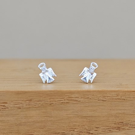 Sterling Silver Angel Stud Earrings with CZ Stone Sterling Silver Christmas Jewellery Xmas Gifts Secret Santa Stocking Fillers CZ Angel Stud Earrings