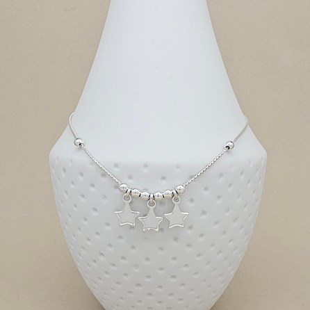 Sterling Silver Anklet With Three Star Charms Sterling Silver Anklet With Three Star Charms