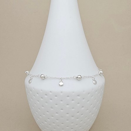 Sterling Silver Bead And Disc Anklet Sterling Silver Bead And Disc Anklet