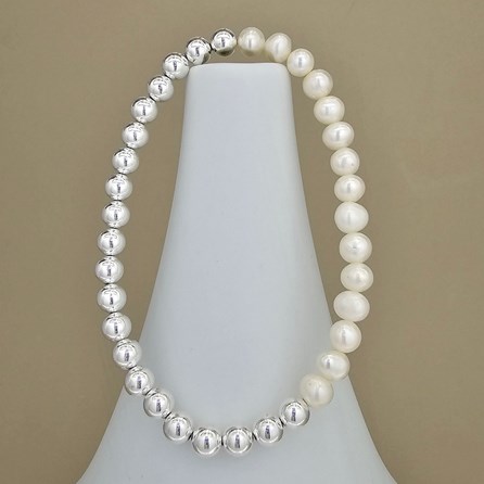 Sterling Silver Bead And Pearl Bracelet Christening Jewellery Baptism Holy Communion Confirmation Bridal Jewellery Wedding Jewellery