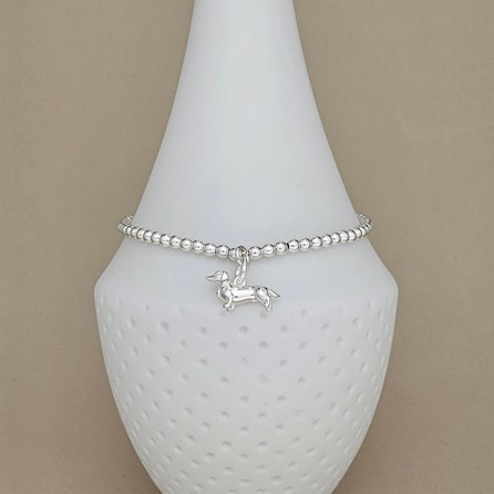 Sterling Silver Bead Bracelet with Dachshund Charm Sterling Silver Bead Bracelet with Dachshund Charm