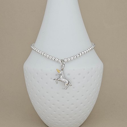 Sterling Silver Bead Bracelet with Unicorn Charm Sterling Silver Bead Bracelet with Unicorn Charm