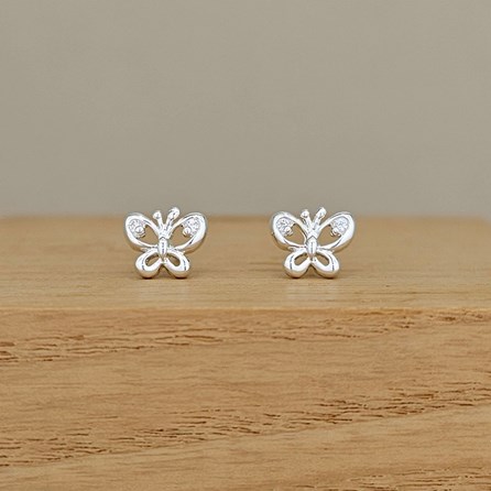 Sterling Silver Butterfly with CZ Stone Stud Earrings Sterling Silver Butterfly with CZ Stone Stud Earrings