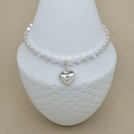 Sterling Silver Cube Chain Bracelet with Heart Charm Bridal Jewellery Bridesmaid Jewellery Wedding Jewellery Flower Girl Maid of Honour Jewellery