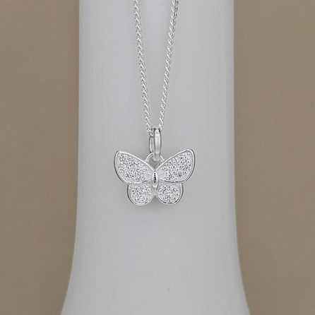 Sterling Silver CZ Butterfly Charm Necklace Sterling Silver CZ Butterfly Charm Necklace
