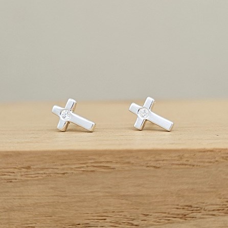 Sterling Silver CZ Cross Stud Earrings Sterling Silver CZ Cross Stud Earrings