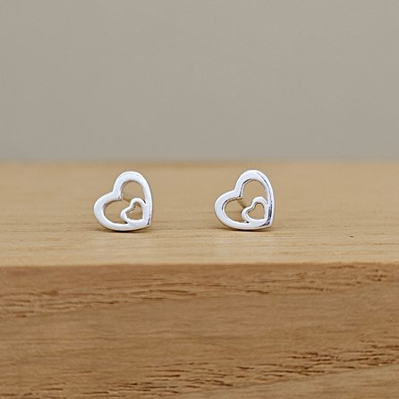 Sterling Silver Double Heart Stud Earrings Bridal Jewellery Bridesmaid Jewellery Wedding Jewellery Flower Girl Maid of Honour Jewellery
