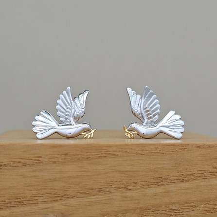 Sterling Silver Dove and Branch Stud Earrings Sterling Silver Christmas Jewellery Xmas Gifts Secret Santa Stocking Fillers Dove Stud Earrings