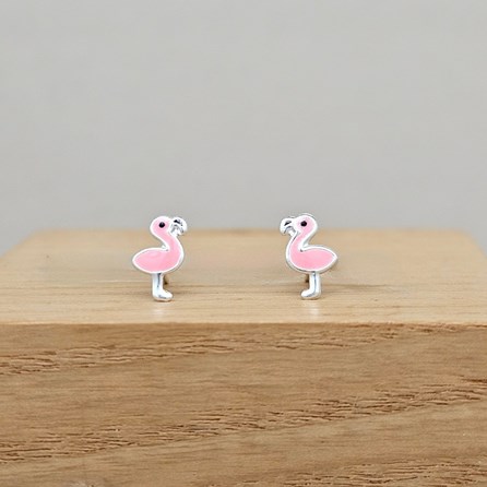Sterling Silver Enamel Flamingo Stud Earrings Sterling Silver Enamel Flamingo Stud Earrings