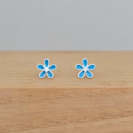 Sterling Silver Enamel Flower Stud Earrings Sterling Silver Blue Enamel Flower Stud Earrings Nature Floral Gifts Mother's Day Gifts