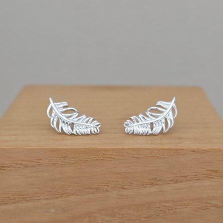 Sterling Silver Falling Feather Stud Earrings