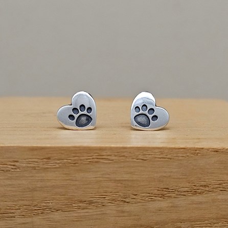 Sterling Silver Heart Paw Print Stud Earrings Sterling Silver Heart Paw Print Stud Earrings