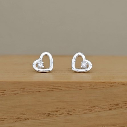 Sterling Silver Heart with CZ Stone Stud Earrings Bridal Jewellery Bridesmaid Jewellery Wedding Jewellery Flower Girl Maid of Honour Jewellery