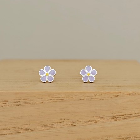 Sterling Silver Lavender Enamel Flower Stud Earrings Sterling Silver Lavender Enamel Flower Stud Earrings