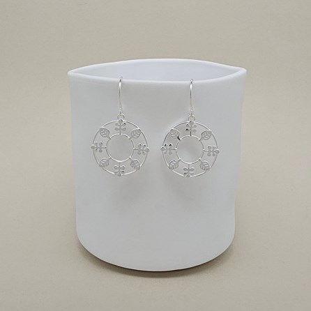 Sterling Silver Leaves in Circle Hook Earrings Sterling Silver Leaves in Circle Hook Earrings