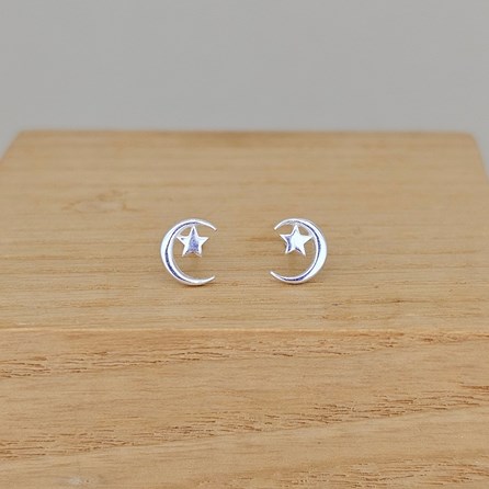 Sterling Silver Moon and Star Stud Earrings Gifts For Eid Sterling Silver Earrings Sterling Silver Jewellery Moon And Star Earrings