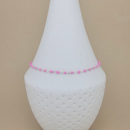 Sterling Silver Pink Enamel Bead Anklet Sterling Silver Pink Enamel Bead Anklet