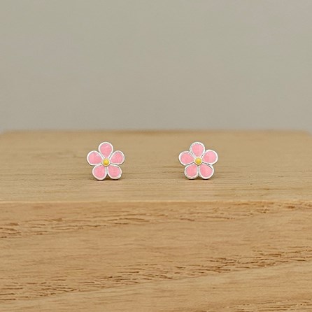 Sterling Silver Pink Enamel Flower Stud Earrings Sterling Silver Pink Enamel Flower Stud Earrings