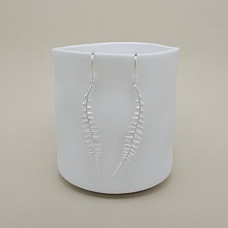 Sterling Silver Textured Fern Frond Hook Earrings Sterling Silver Textured Fern Frond Hook Earrings