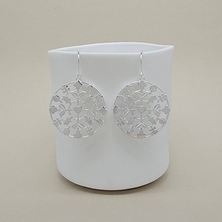 Sterling Silver Trees & Leaves Circle Hook Earrings Sterling Silver Trees & Leaves Circle Hook Earrings