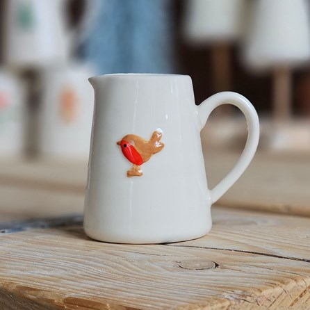 Stoneware Mini Jug With Robin Gisela Graham Christmas Gifts Festive Gifts Kitchen Gifts Stoneware Milk Jug With Robin