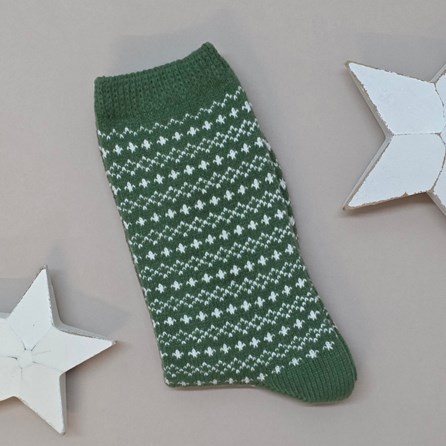 Warm Super Soft Thick Winter Socks Bed Socks Gifts For Women Green Pattern Socks