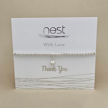 'Thank You' Beaded Charm Bracelet Beaded Bracelet Carded Bracelet Sentiment Heart Silver Plated jewellery Thank You Teacher Gifts