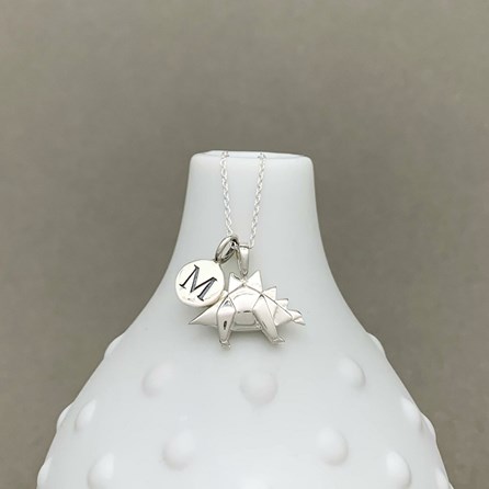 Personalised Solid Silver Origami Stegosaurus Necklace Personalised Solid Silver Origami Stegosaurus Necklace