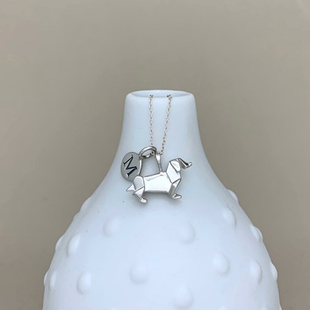 Personalised Solid Silver Origami Dachshund Necklace Personalised Solid Silver Origami Dachshund Necklace