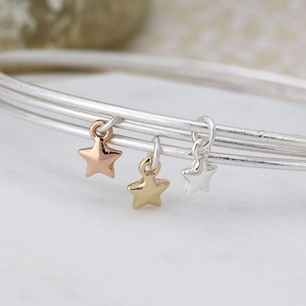 Triple Silver Plated Bangle Set with Star Charms Triple Silver Plated Bangle Set with Star Charms