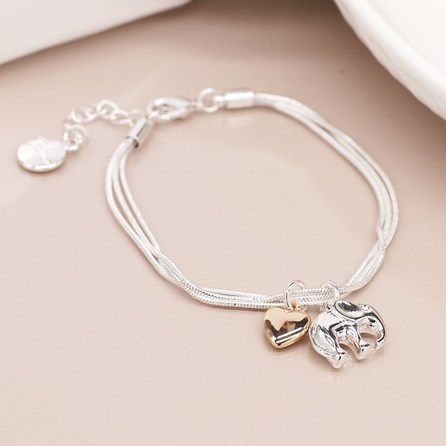 Triple Strand Silver Plated Elephant Heart Bracelet Silver Plated Costume Fashion Jewellery Mother's Day Gifts Silver Elephant Heart Bracelet