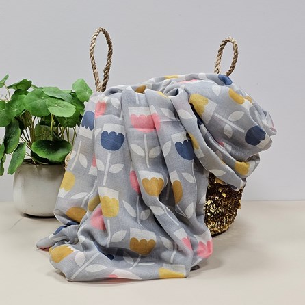 Tulips Scarf in Silver Contemporary Scarves Headscarves Spring Lightweight Mother's Day Gifts Birthday Gifts Floral Scarf