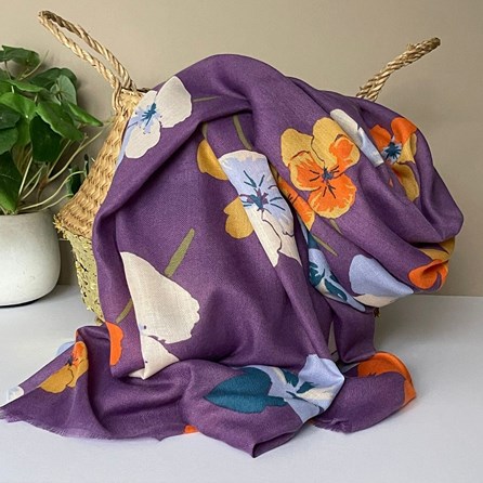 Violas Print Scarf in Dusky Purple Gifts For Women Scarves And Accessories Violas Print Scarf in Dusky Purple Bold Print