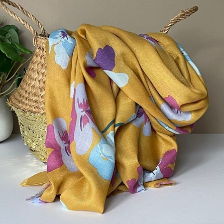 Violas Print Scarf in Mustard Yellow Gifts For Women Scarves And Accessories Violas Print Scarf in Mustard Yellow Bold Print