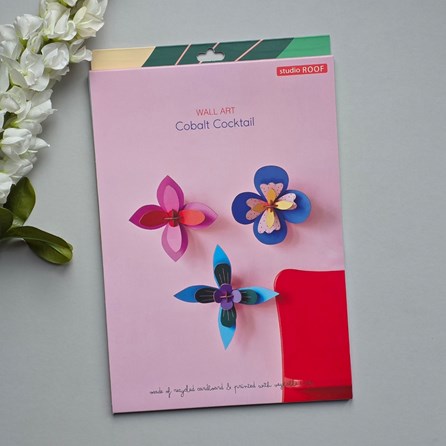 Wall Art Set of 3 Flowers - Cobalt Cocktail Contemporary Wall Art Decoration Hanging Self Assembly 3D Creative Kits Flower Design