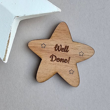 'Well Done!' Wooden Star Pocket Token Wooden Sentiment Token Wooden Keepsake Gift Sentiment Gifts Pocket Token Gift