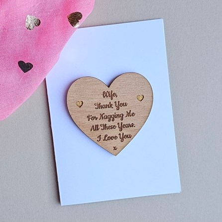 'Wife, Thank You For Nagging Me' Anniversary Token Card Wooden Handmade Sentiment Token Gifts Anniversary Cards Gifts For Women Wife Anniversary