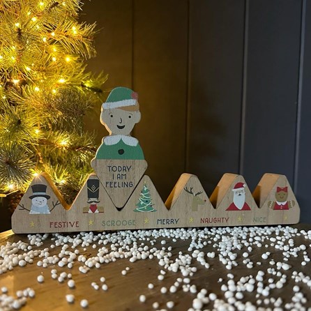 Wooden Advent Mood Calendar Xmas Novelty Reusable Wooden Mood Calendar Elf Design Naught Nice Fun