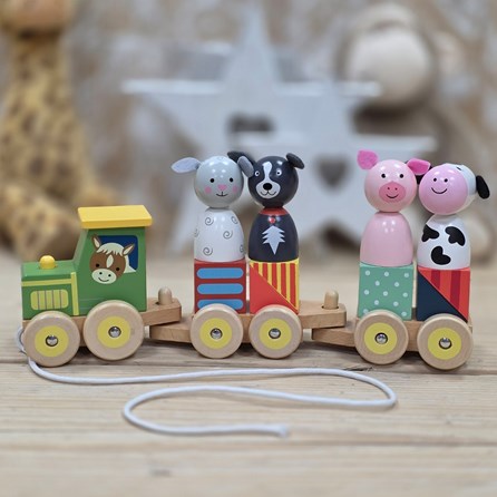 Wooden Farm Animal Puzzle Train Orange Tree Toys Push And Pull Toy Train Wooden Farm Animals Puzzle Train Gifts For Children