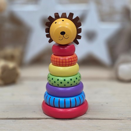 Wooden Lion Stacking Ring Orange Tree Wooden Gifts For Children Stacking Toy Bright Colours Wooden Lion Toy